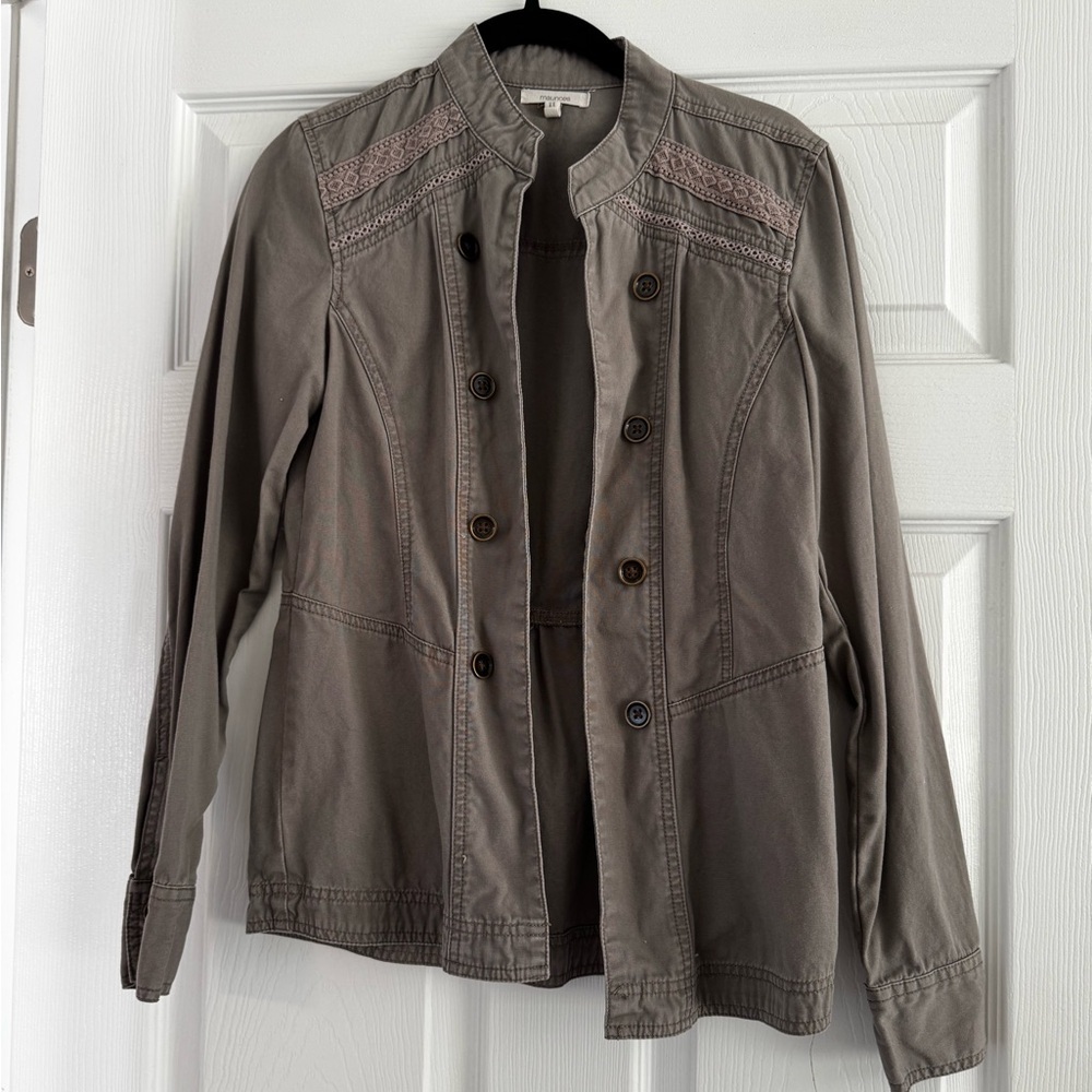 Maurice's military Jacket grey taupe green buttons size XS